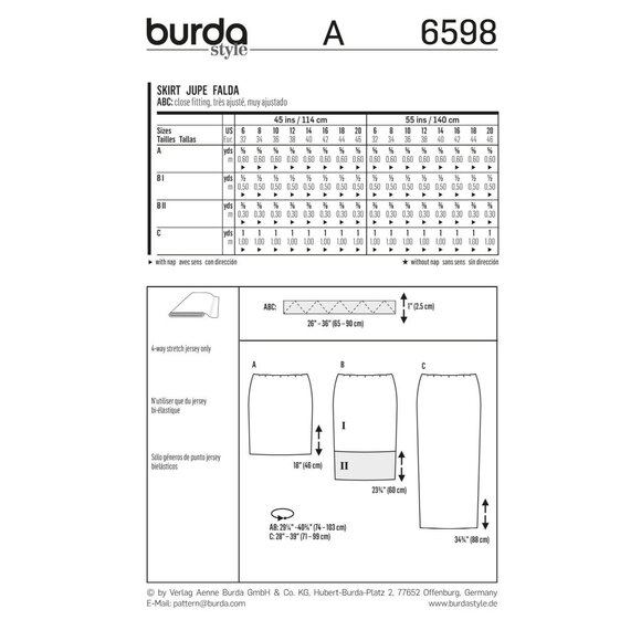 Burda Young Sewing Pattern 6598 Pencil or Mini Skirts Sizes 6-20 - Picture 2 of 2